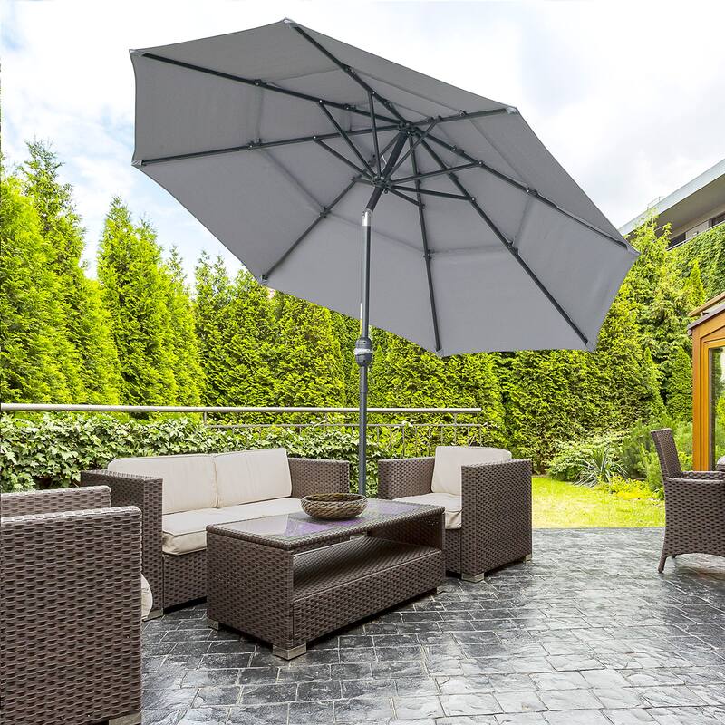 9FT 3 Tiers Patio Umbrella with Crank and Push Button Tilt