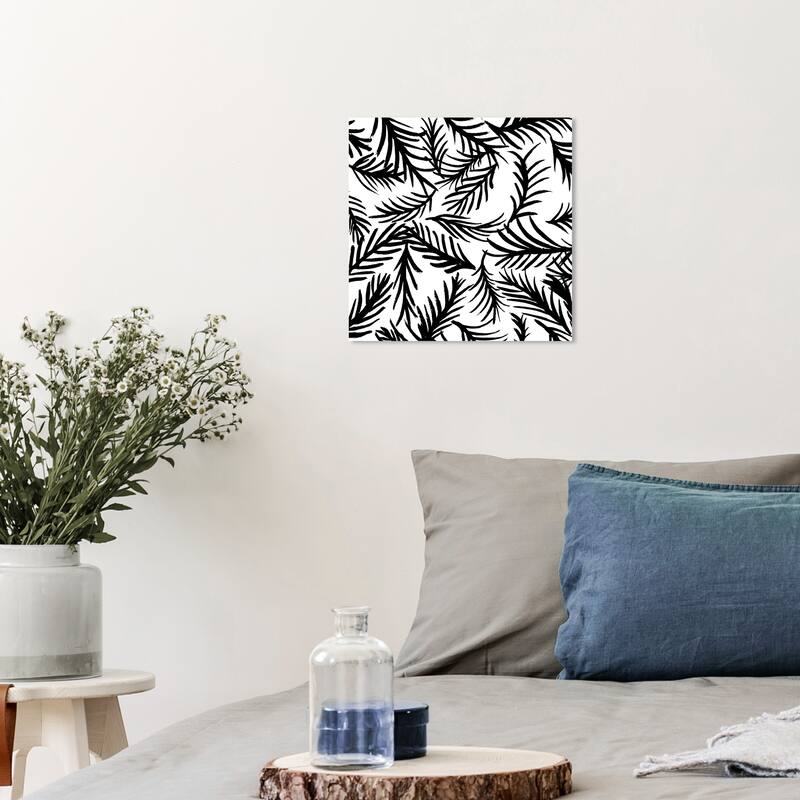 Wynwood Studio Canvas Floral and Botanical Palmera Pattern Black and Modern & Contemporary Wall Art Canvas Print - 12 x 12