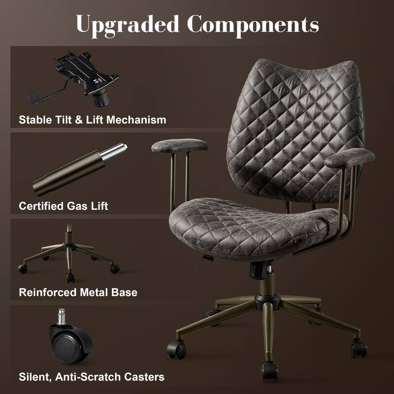 HOOOWOOO Mid-Century Leather Ergonomic Office Chair Adjustable Swivel Task Chair