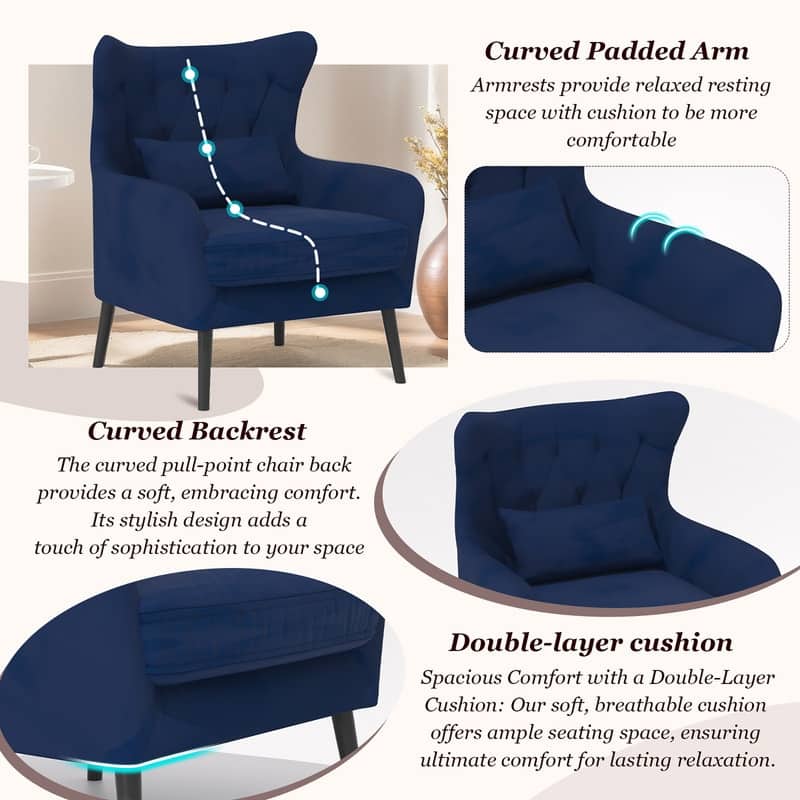 Velvet Tuft Thick Cushion Accent Chair (Set of 2)