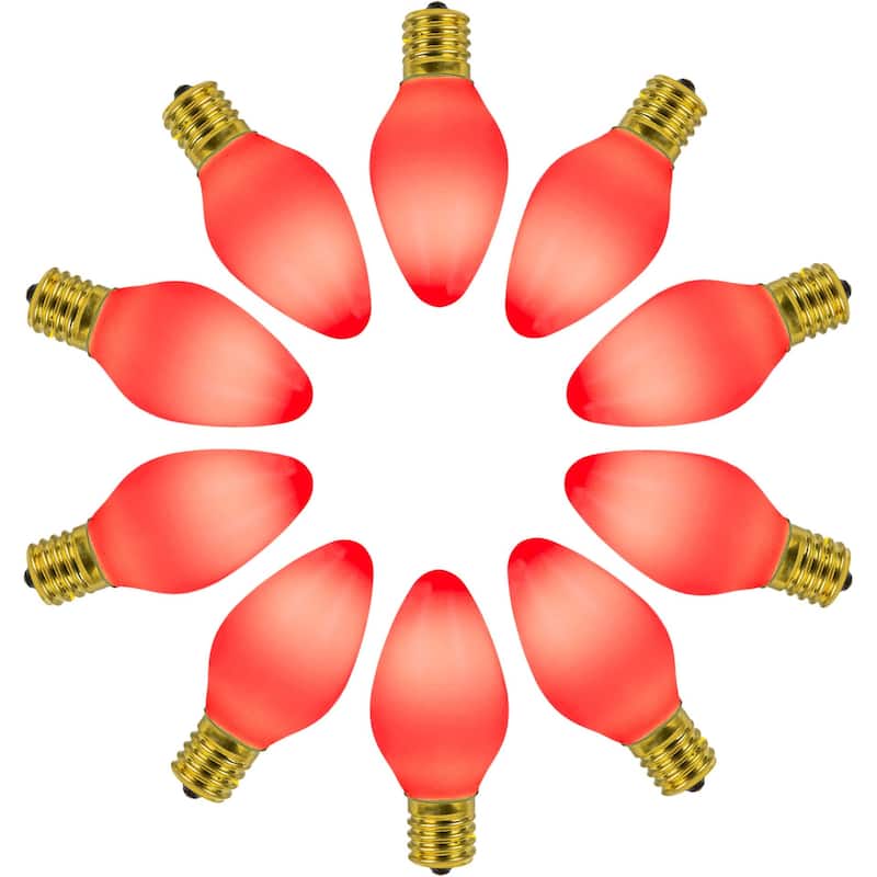25 Pack C7 LED Outdoor Christmas Replacement Bulbs, Vintage, C7/E12 Base - Red