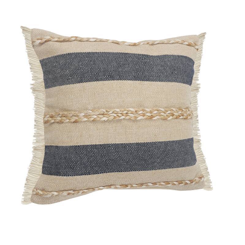 Sevita Atlantis Coastal Striped Throw Pillow with Jute Braiding and Fringe