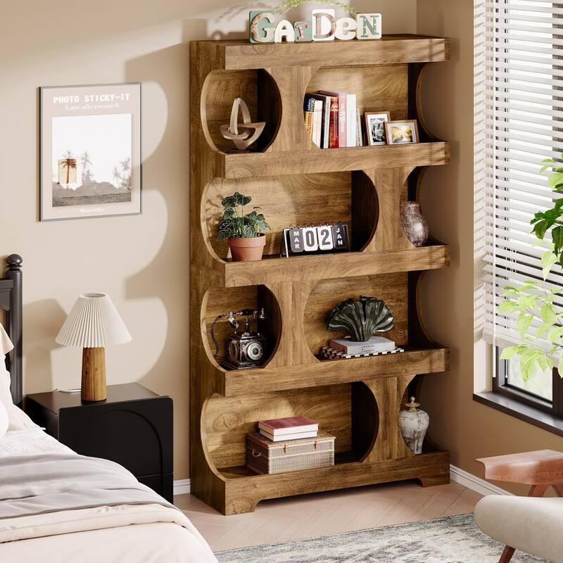 71" Tall Bookcase Wood 4-Tier Bookshelf, Modern Freestanding Display Storage Shelves