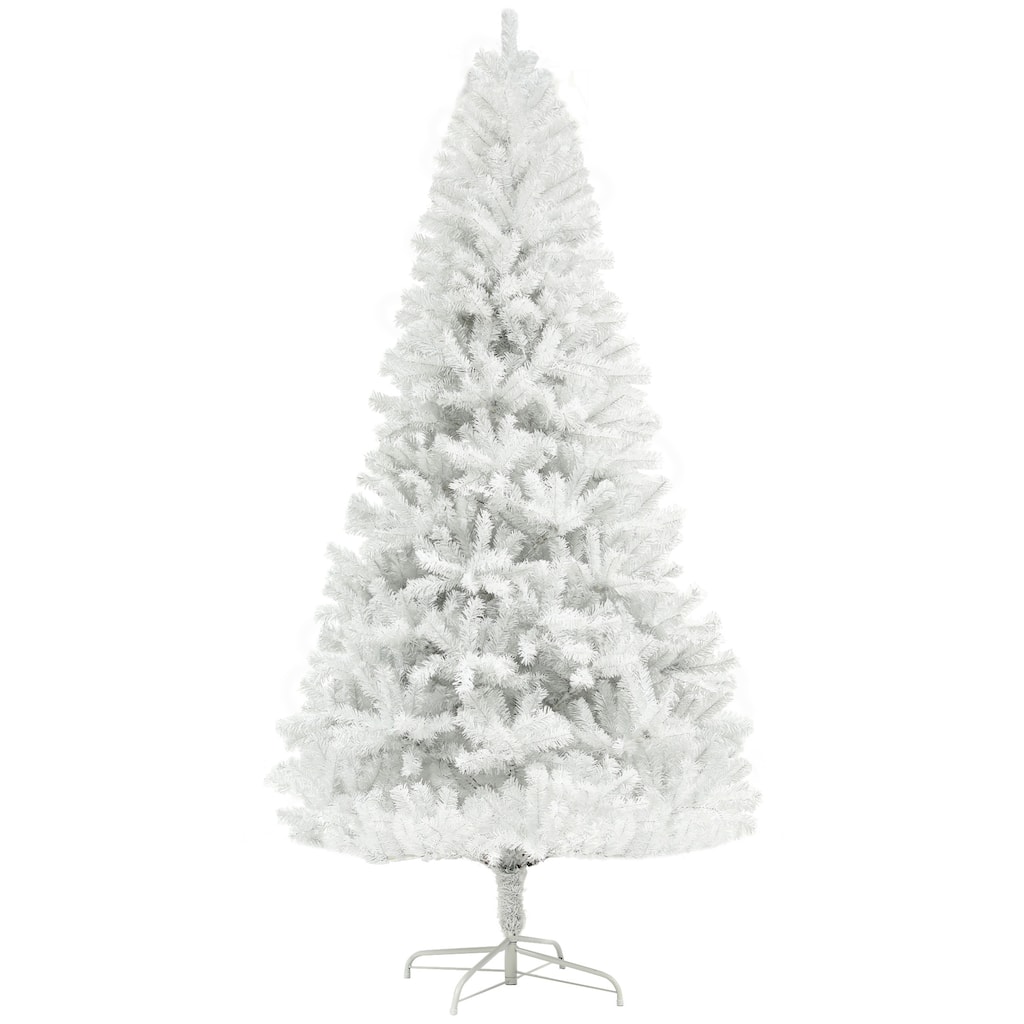 HOMCOM Unlit Artificial Christmas Tree - Auto Open, Steel Base, White, Home Office Decor - White
