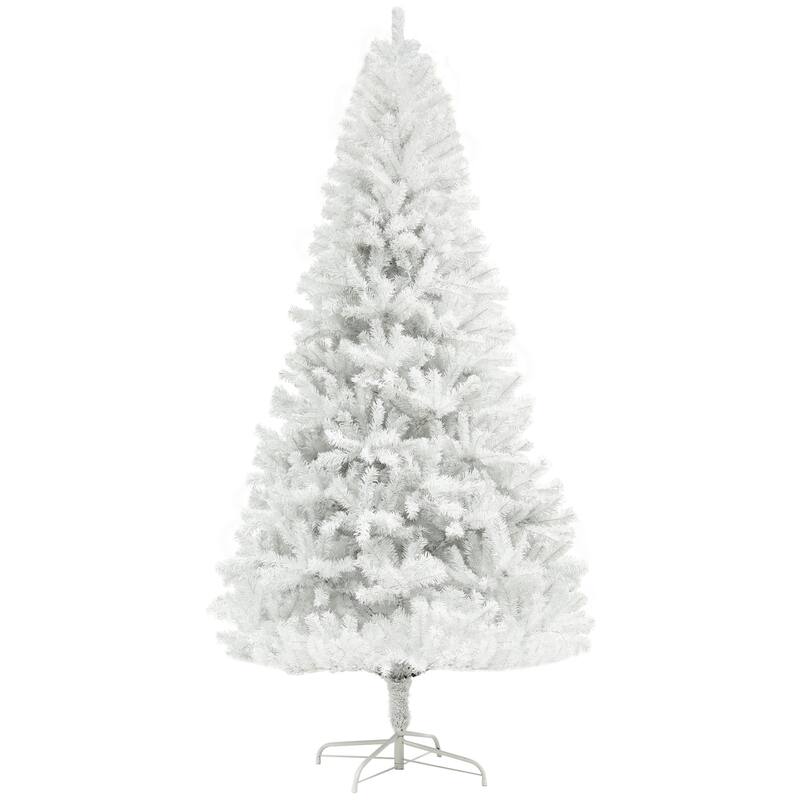 HOMCOM Unlit Artificial Christmas Tree - Auto Open, Steel Base, White, Home Office Decor - White