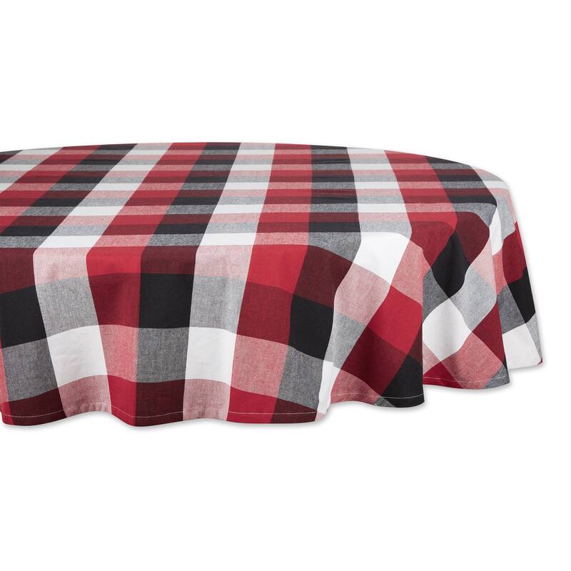 DII Cardinal Red Tri Color Check Tablecloth 70 Round