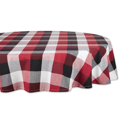 DII Cardinal Red Tri Color Check Tablecloth 70 Round