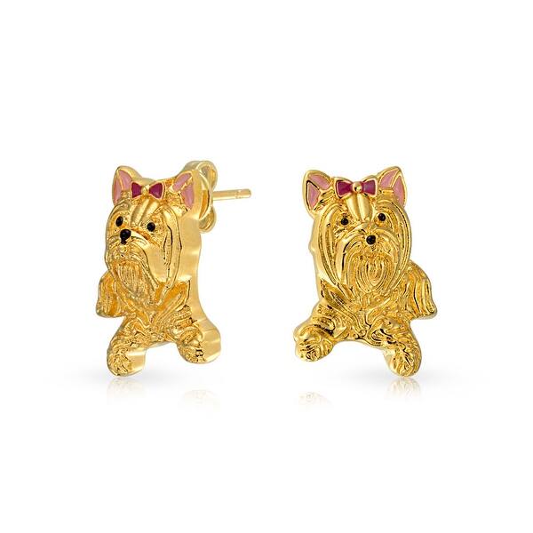 Shop 3d Pet Animal Yorkshire Terrier Puppy Dog Stud Earrings Gold
