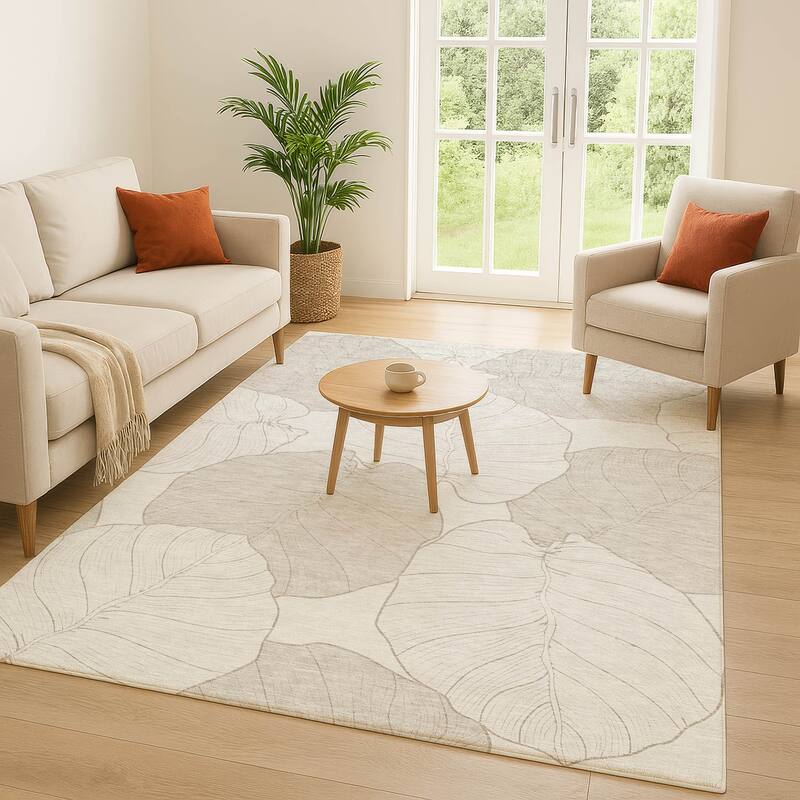 Machine Washable Indoor/ Outdoor Tropical Floral Chantille Rug