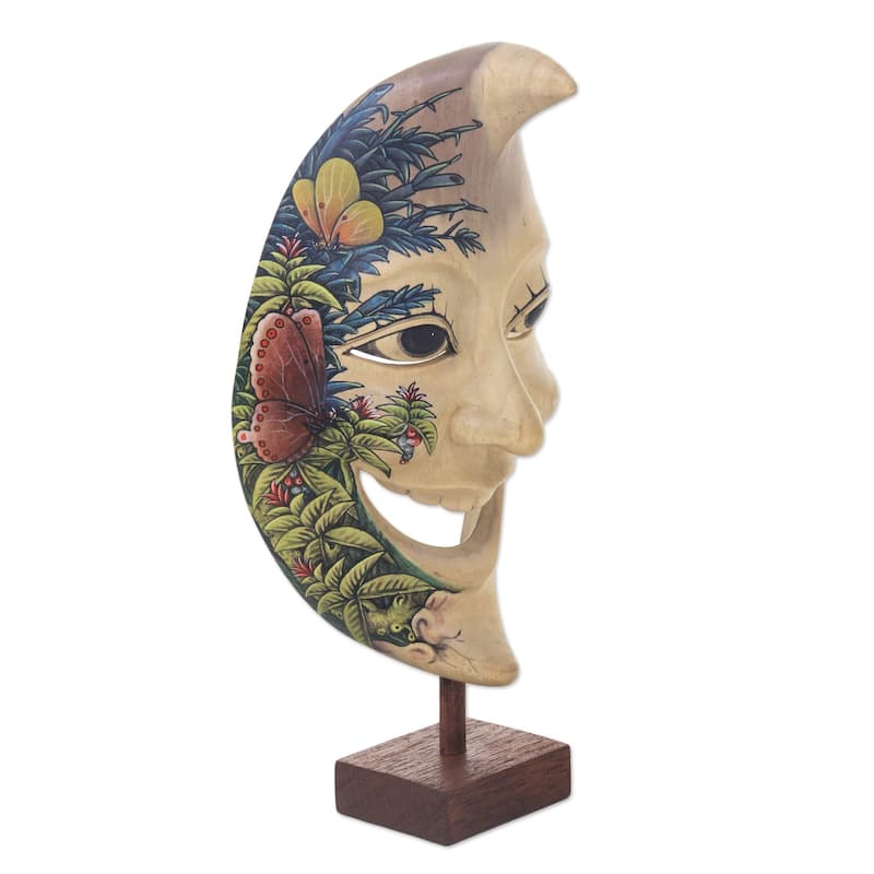 Novica Handmade Smiling Moon Man Wood Mask