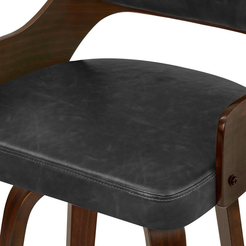 Modern Swivel Bar Stools with Curved Wood Back Upholstered Armrest Counter Stool