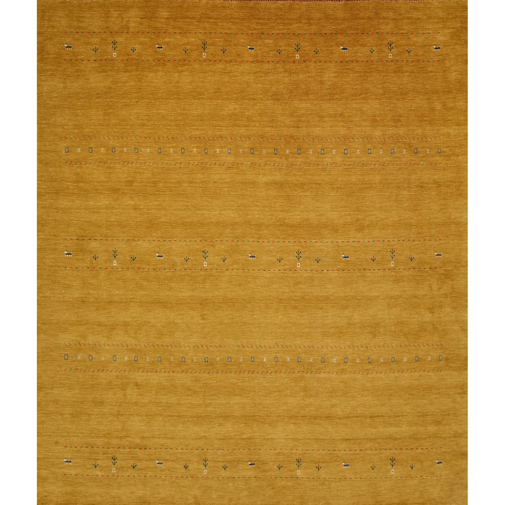 Hand Knotted Oriental 100% Wool Carpet Tribal Animal Pictorial Yellow & Gold Gabbeh Area Rug - 11' 8'' X 11' 8''