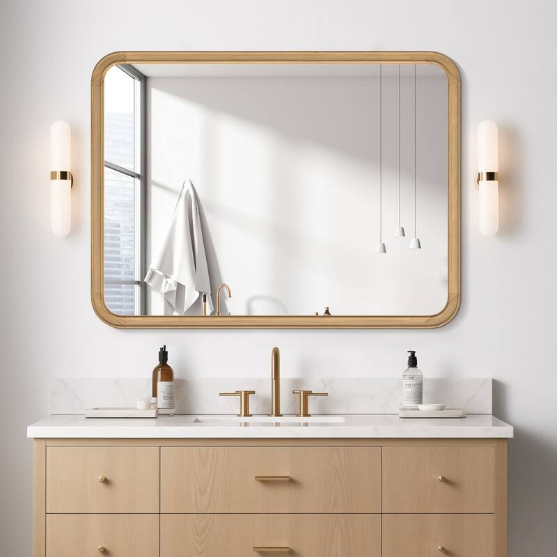 Pine Wooden Framed Standard Farmhouse Style Rectangle Wall Mirror