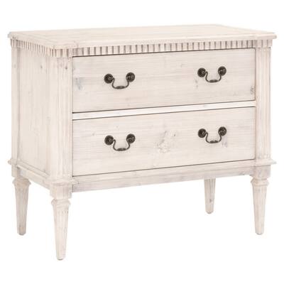 35 Inch Reclaimed Pinewood Accent Chest Dresser, 2 Drawers, Washed White