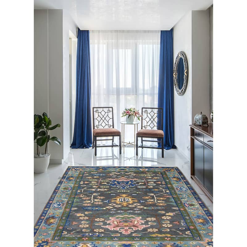 ECARPETGALLERY Hand-knotted Modern Oushak Dark Grey Wool Rug - 5'1 x 7'11