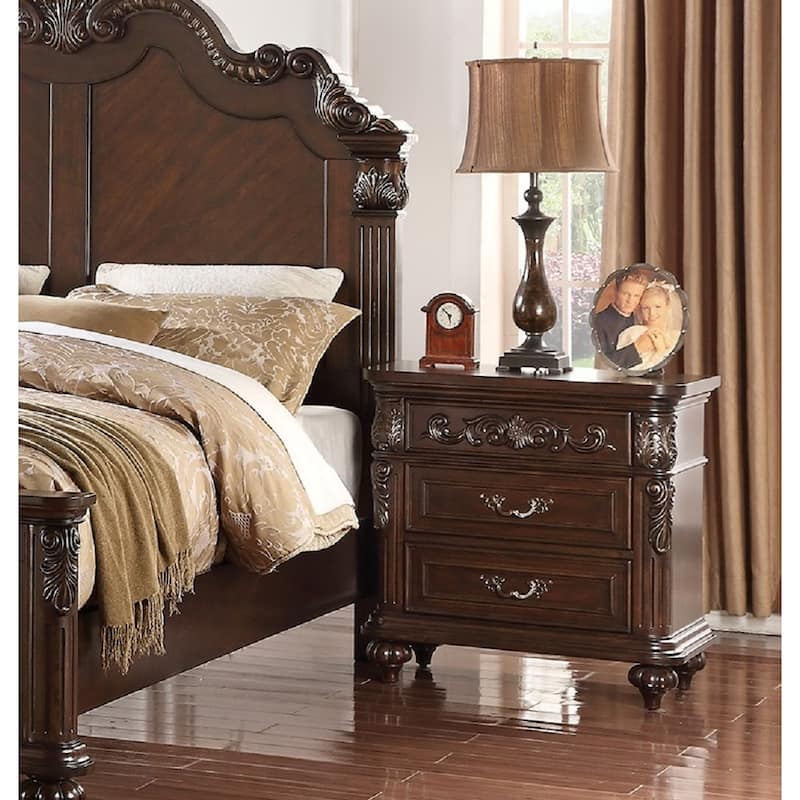 1pc Nightstand Cherry Veneer 2-Drawers - Walnut Brown