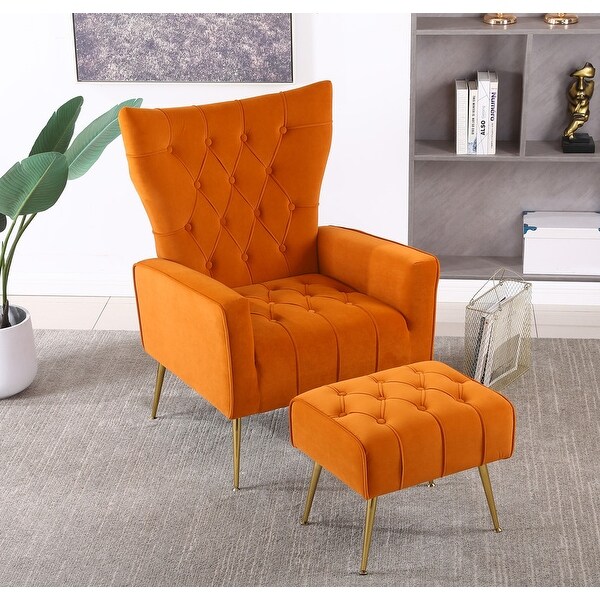 Accent Chair with Ottoman,Living Room Club Chair and Ottoman Set