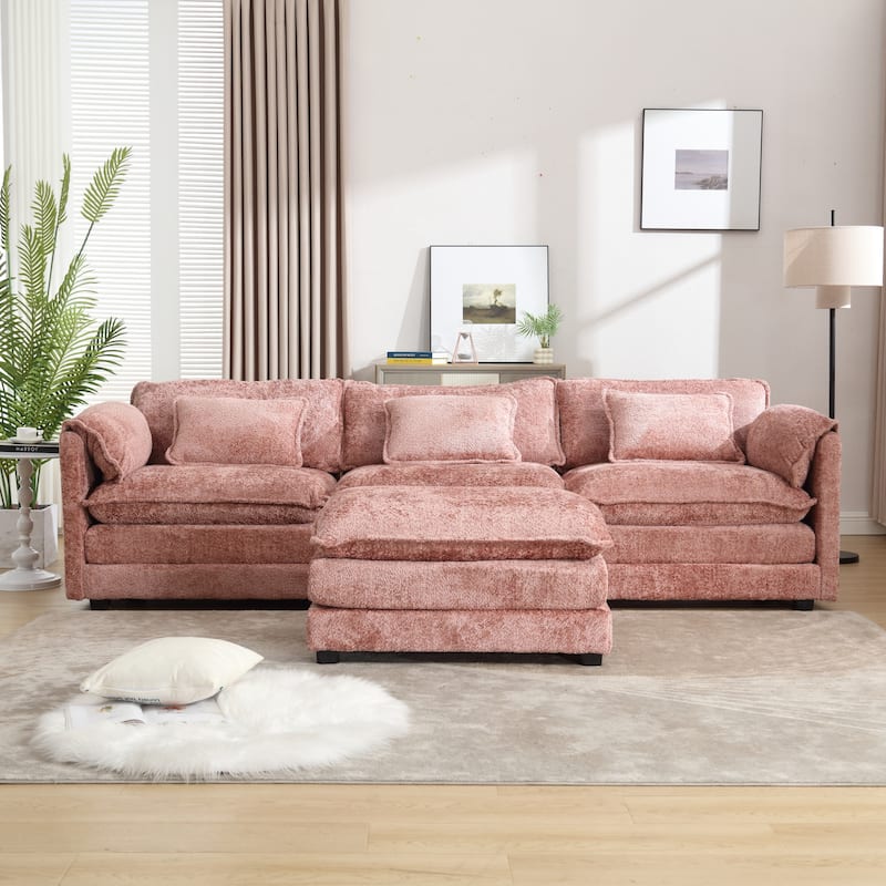 HOMEFUN 112" Oversized Chenille Upholstered L-Shaped Modular Sectional Sofa for Living Room - Pink