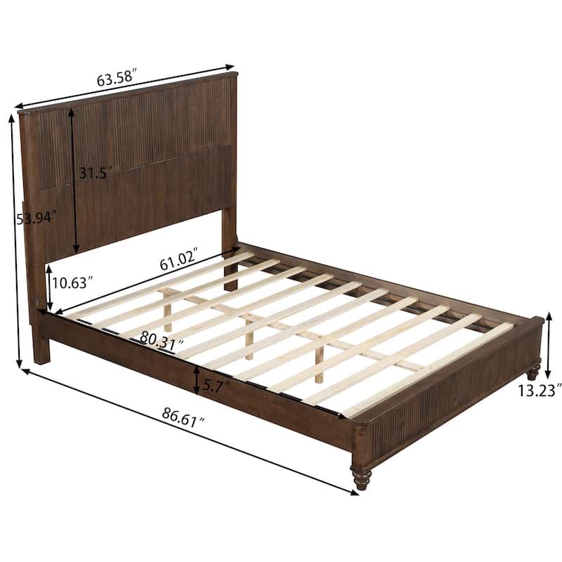 Solid Wood Bed Frame,Platform Bed Frame with Headboard,Tall Headboard Natural Wood Bed ,No Box Spring Needed