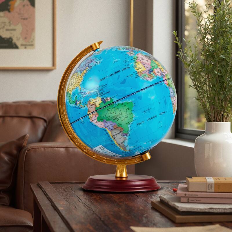 Gymax 8 Inch Illuminated World Globe Night Light up Globe Lamp Wooden