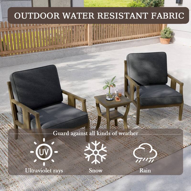3-Piece Solid Teak Outdoor Patio Furniture Set Armchairs & Storage Table
