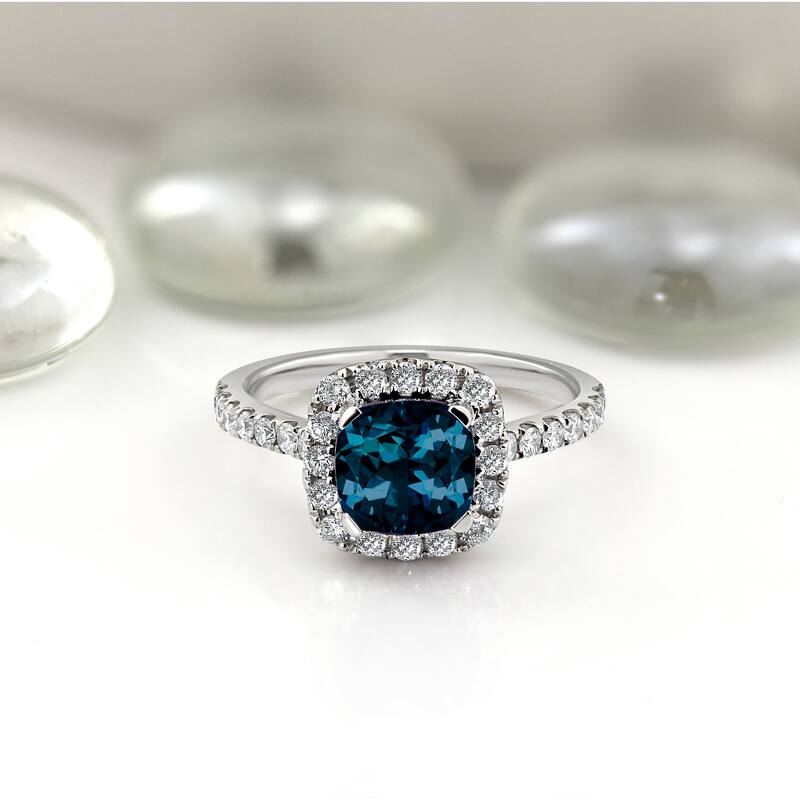 Auriya 1 3/8ct Cushion-cut London Blue Topaz and Halo Diamond Engagement Ring 1/2cttw 14k Gold