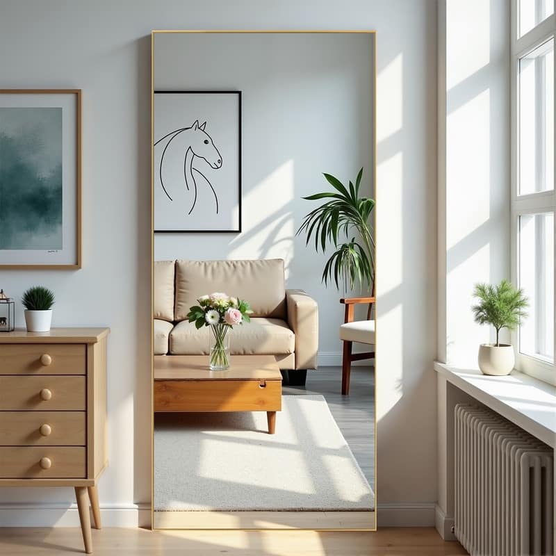 Full Length Free Standing Body Mirror Metal Framed Wall Mirror Large Floor Mirror - 71"x31" - Gold-Arch