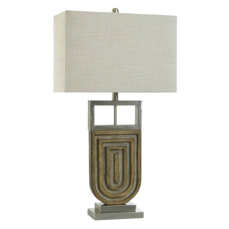 Oak Silver Table Lamp - Brown Brushed and Champagne Gold Body - Oatmeal Shade - Brushed Brown, Champagne Gold, Oatmeal