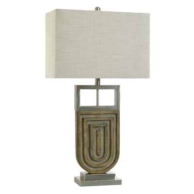 Oak Silver Table Lamp - Brown Brushed and Champagne Gold Body - Oatmeal Shade