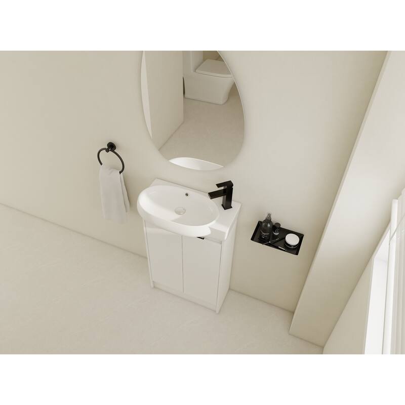Compact Bathroom Vanity with Sink, Oval Single Ceramic Sink Bathroom Cabinet for Small Bathroom