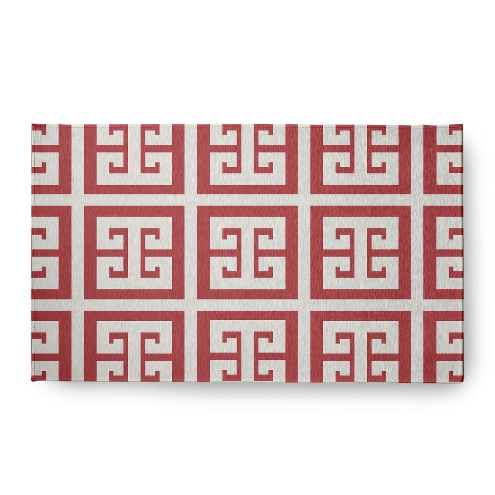 Greek Key Patterned Chenille Rug