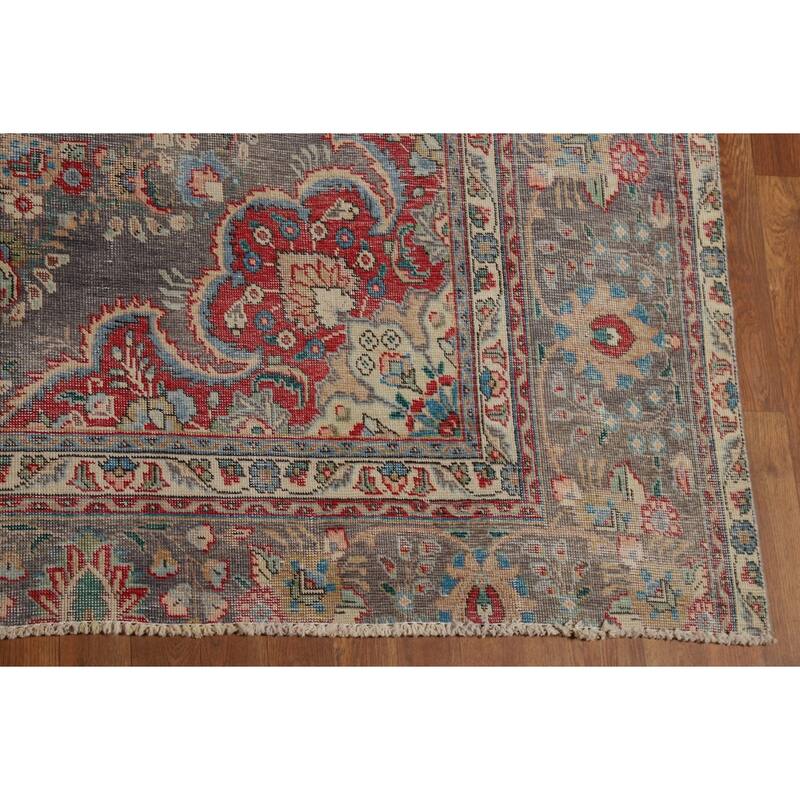 Vintage Navy Blue Tabriz Persian Area Rug Hand-Knotted Wool Carpet - 9'6" x 12'5"