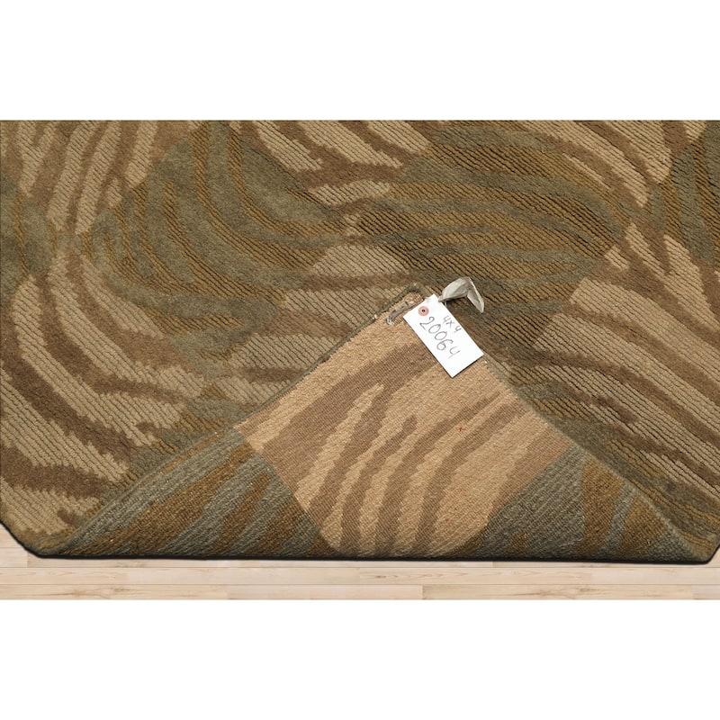 4x4 Square Hand Knotted Wool Tan Modern & Contemporary Tibetan Rug - 4' x 4' -Square