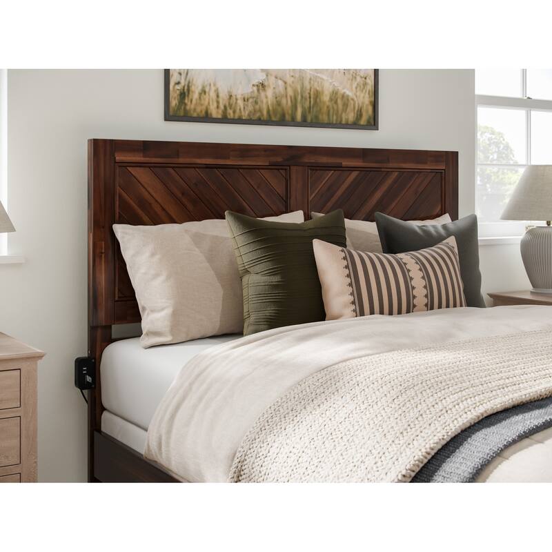 Wood Headboard - Modern Chevron Design, USB Charger, Queen King Size Bed Frame