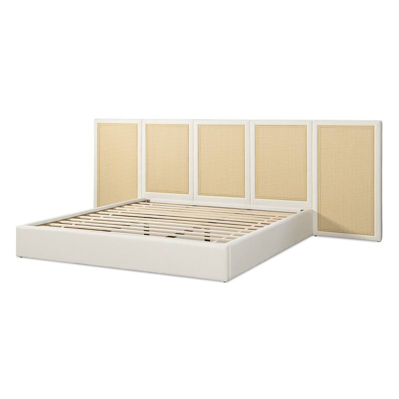 Jennifer Taylor Home Capri Extended Headboard Cane Platform Bed, Antique White Polyester