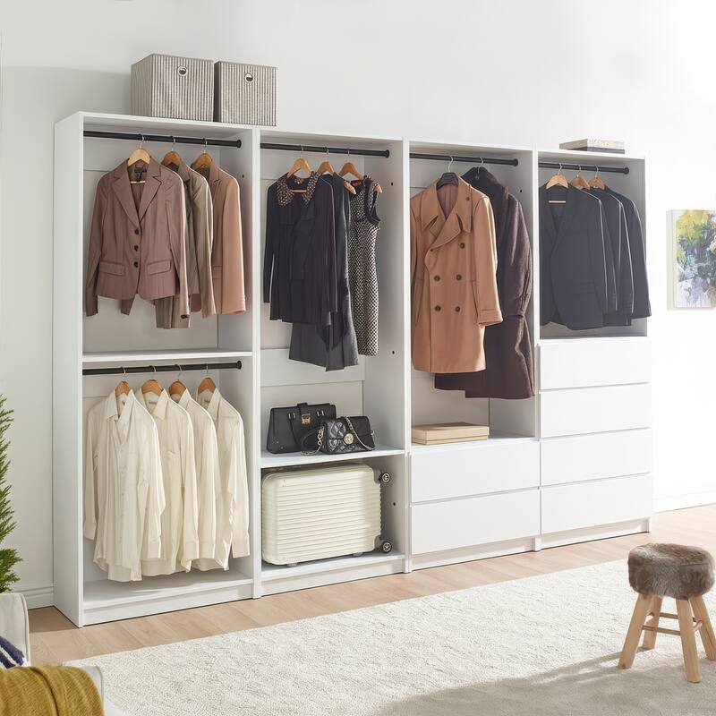 Prosper White Freestanding Walk in Wood Closet System - 125.6"W x 15.7"D x 83" H