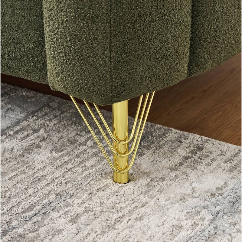 Roomfitters Two 85" Modern Teddy Fabric Sofa Set with Gold Legs, Channel Stitched 2-Piece Living Room Furniture Set