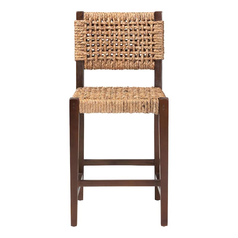 Alise Handwoven Seagrass Counter Stool with Mahogany Wood - Counter-Height Chair for Kitchen Island or Home Bar