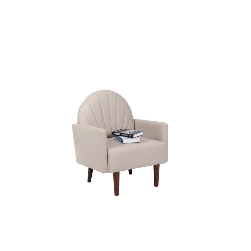 Contemporary Shell-shaped Amchair with Upholstery and Wooden Legs, Suitable for Living Rooms