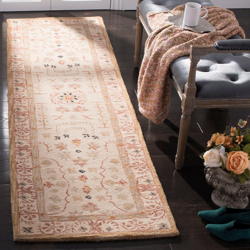 SAFAVIEH Handmade Anatolia Jamesina Traditional Oriental Hand-spun Wool Rug - 2'3" x 12' Runner - Sand/Sand