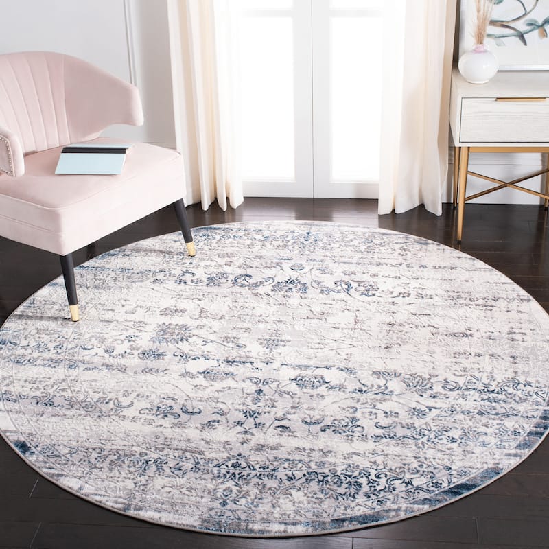 SAFAVIEH Amelia Neliana Abstract Distressed Rug - 6'7" Round - Grey/Blue