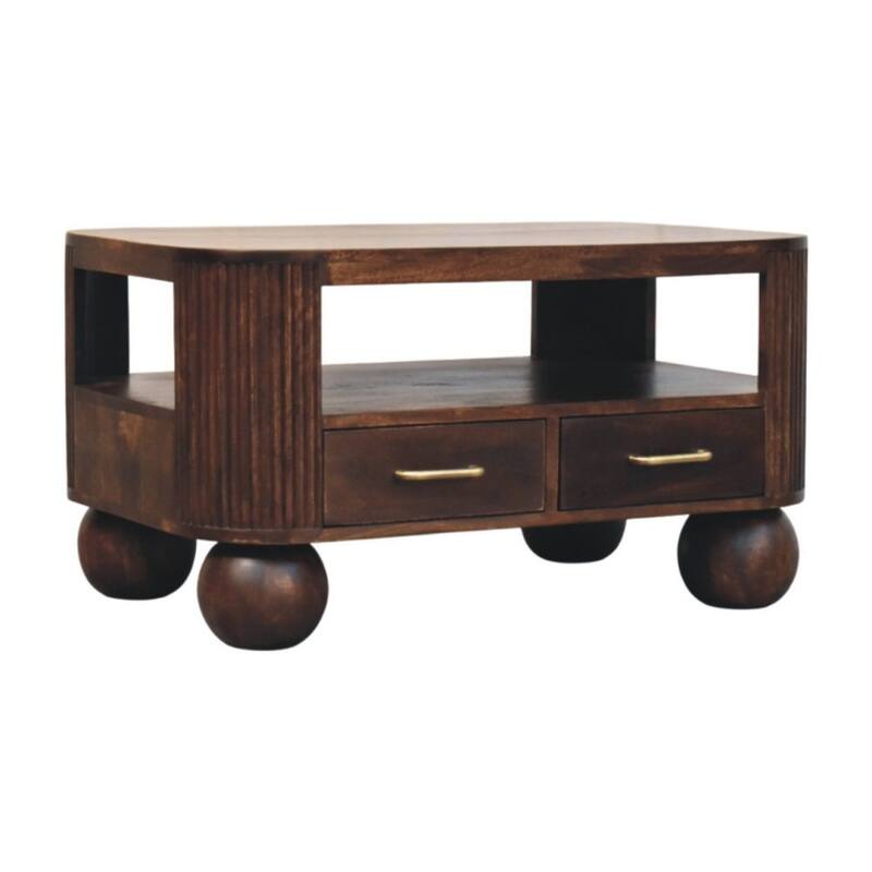 Artisan Furniture Solid Wood Sphere Leg Coffee Table, Brown, 2-Drawers