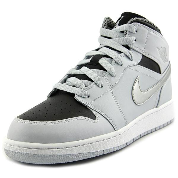 Shop Jordan Air Jordan 1 Mid Youth Round Toe Leather Gray