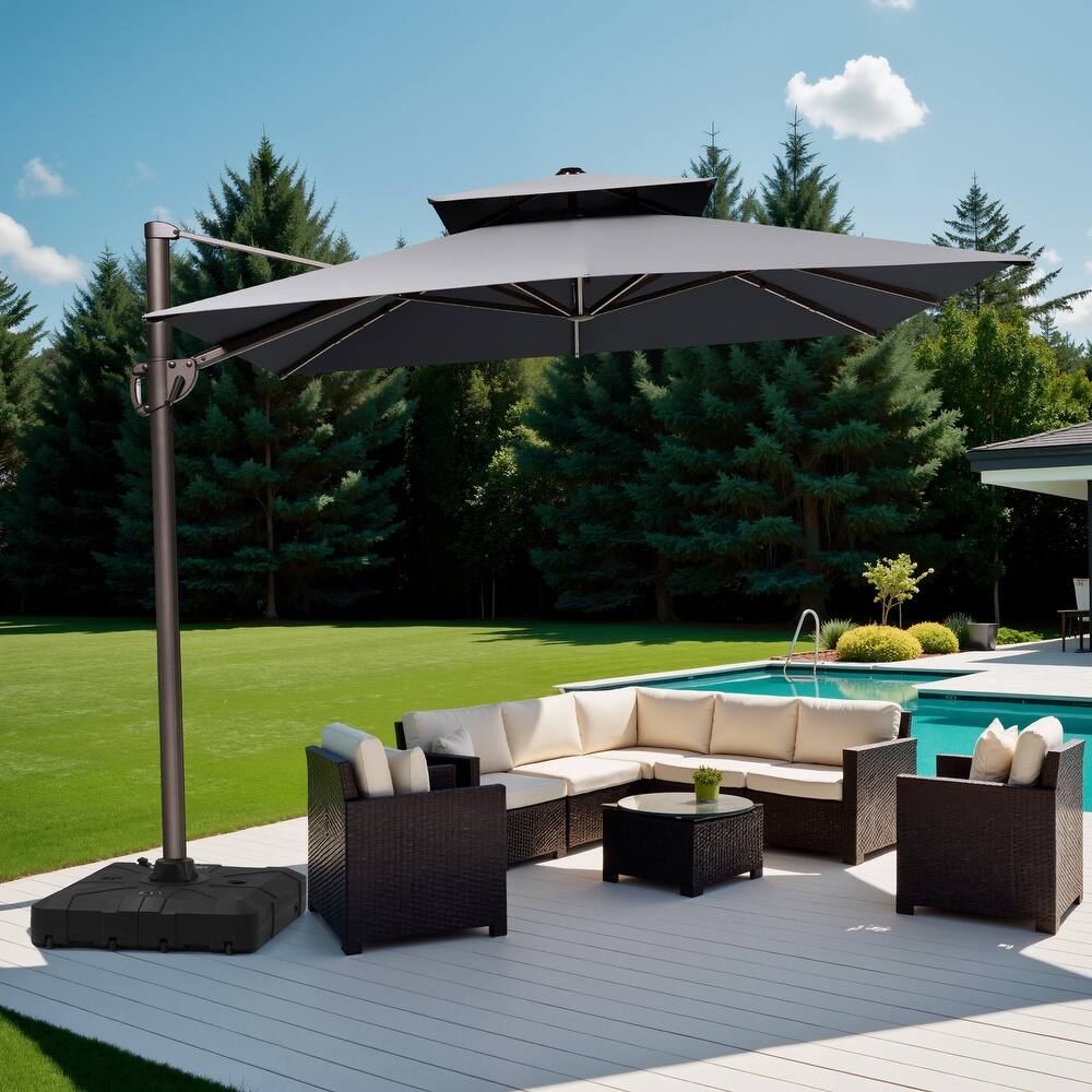 Outdoor 9 x 11 ft Double Top Patio Cantilever Umbrella with Base