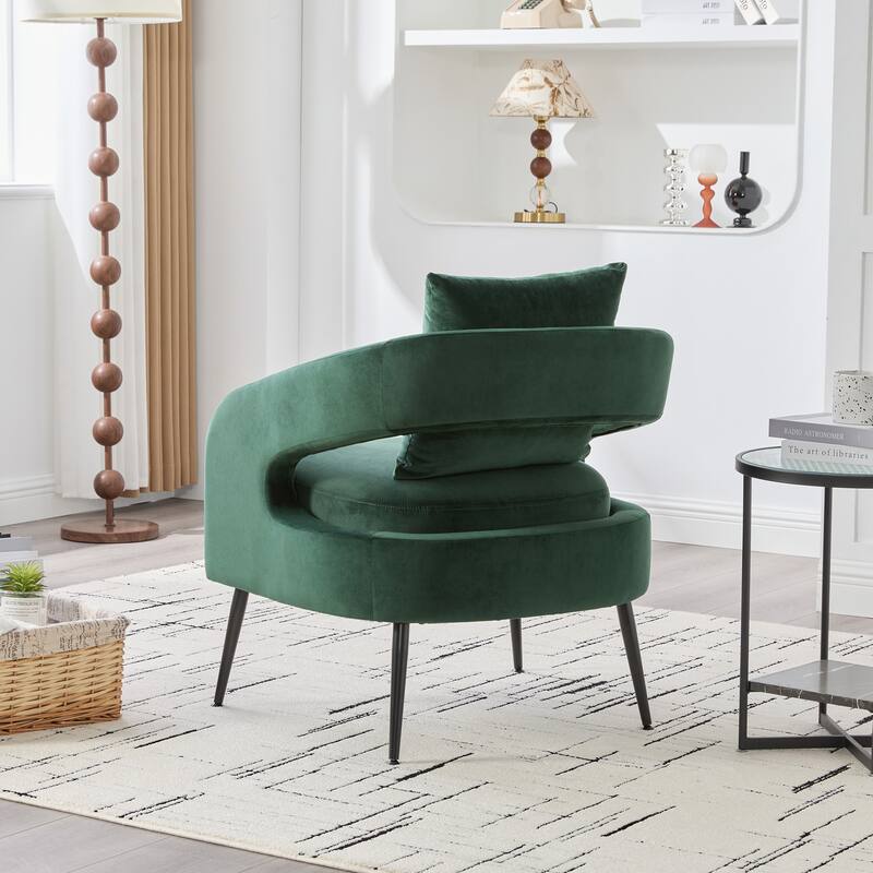 Modern Velvet Open Back Accent Chair Barrel Dining Chair Metal Legs Charcoal Living Room