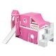 preview thumbnail 4 of 36, Playhouse Twin Size Bunk Bed with Slide Pink Tent and Tower, Pink
