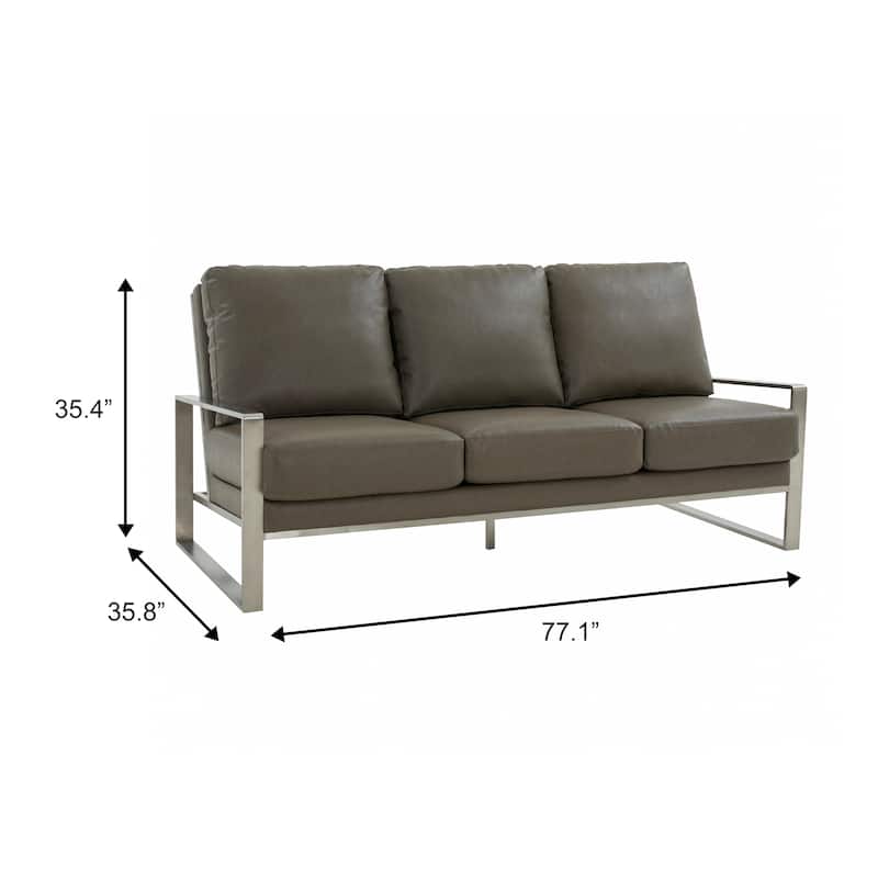 Jefferson 3 Seater Leather Sofa in Brushed Silver Stainless Steel Frame with Pocket Spring Couch for Living Room Office Lounge