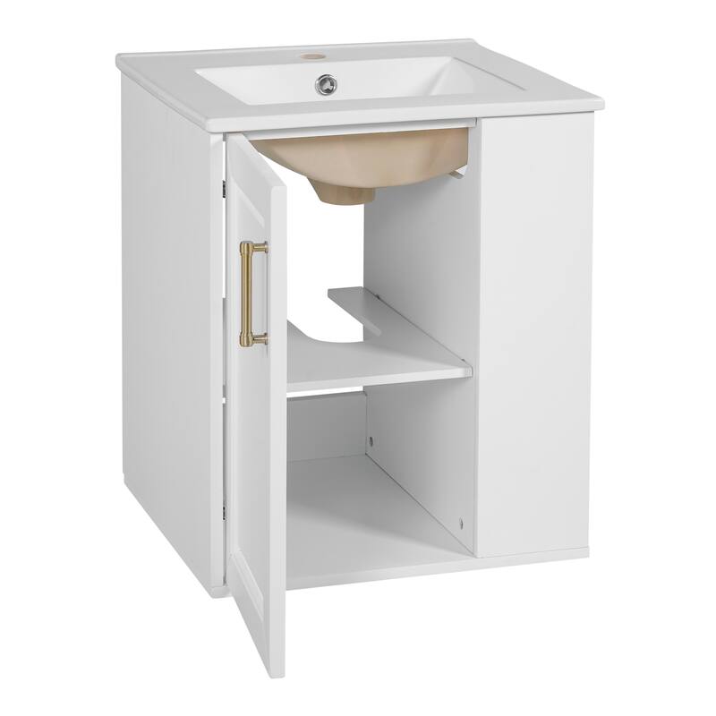 20" Wall Mounted Bathroom Vanity with White Integrated Ceramic Sink - 20.3'' x 18.5'' x 24''