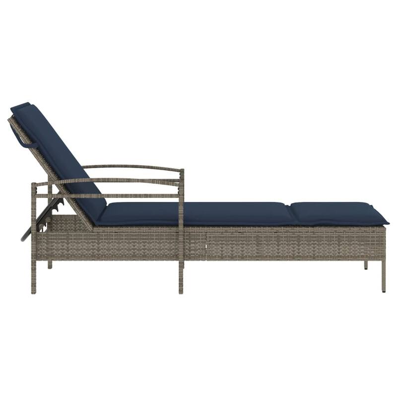 vidaXL Sun Lounger with Cushion Daybed Furniture Poly Rattan Brown/Gray/Black - 24.8" x 78.7" x 24.4"/28.3"/31.9"
