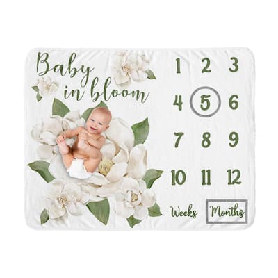 Sweet Jojo Designs Sage Green Boho Flower Ivory Floral Collection Girl Baby Monthly Milestone Blanket Bohemian Garden Magnolia